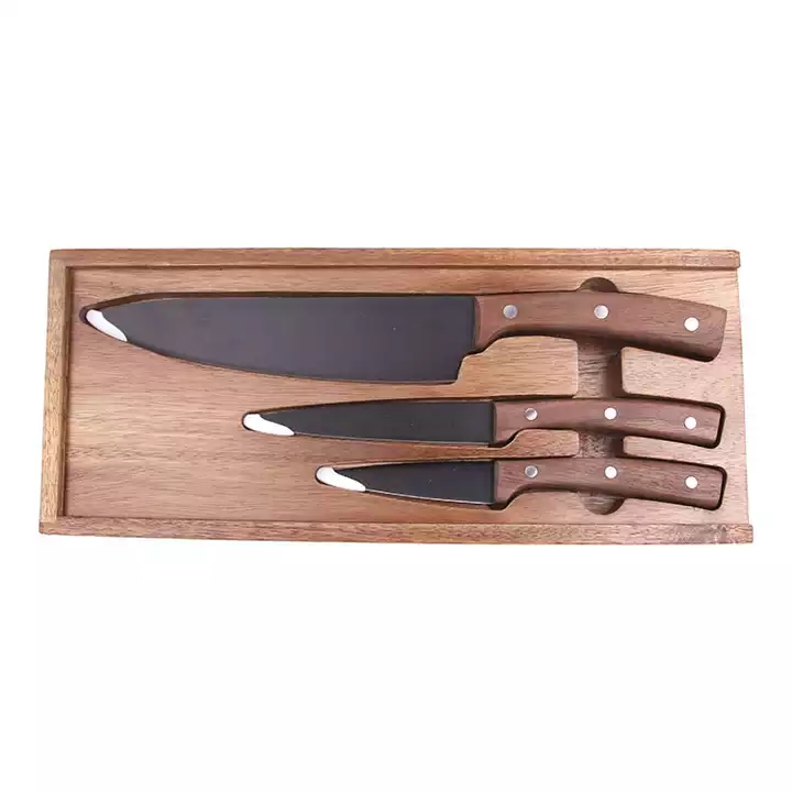 Новый дизайн черного оксидного покрытия кухонный нож кухонный нож набор ореховых ручек 