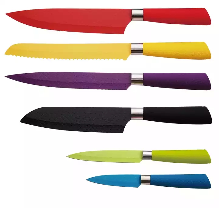 Китайская модная фабрика цветная нержавеющая сталь кухонная посуда 7 комплектов PP + TPR ручка кухонный нож 