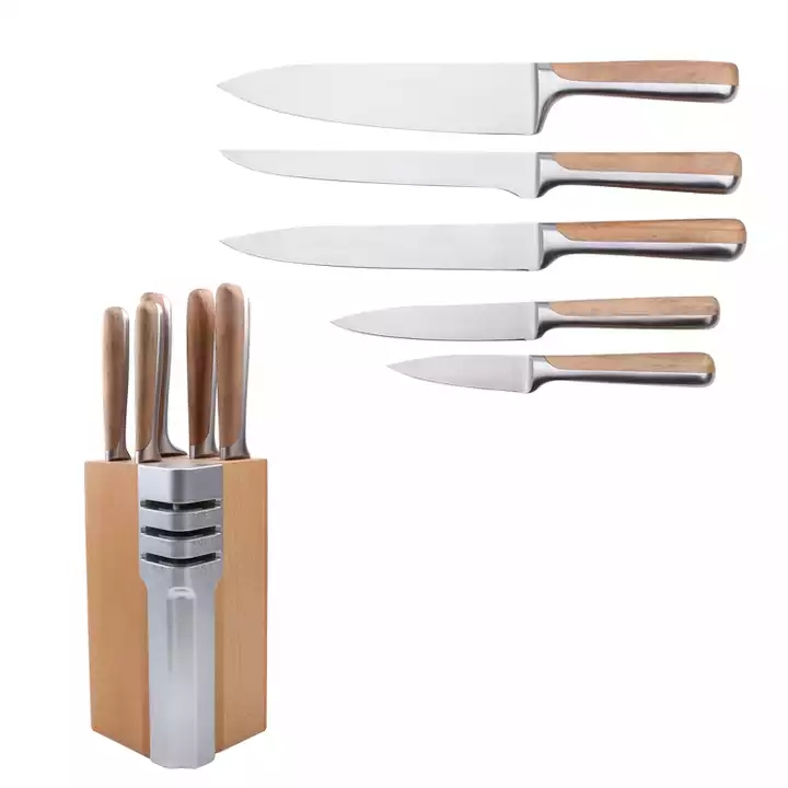 Бук нержавеющая сталь Кухонный нож Набор + 430 рукояток с деревянным ножом для хранения основания 